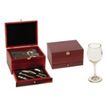 Rosewood Finish 5 Piece Wine Gift Set & 2 Wine Glass